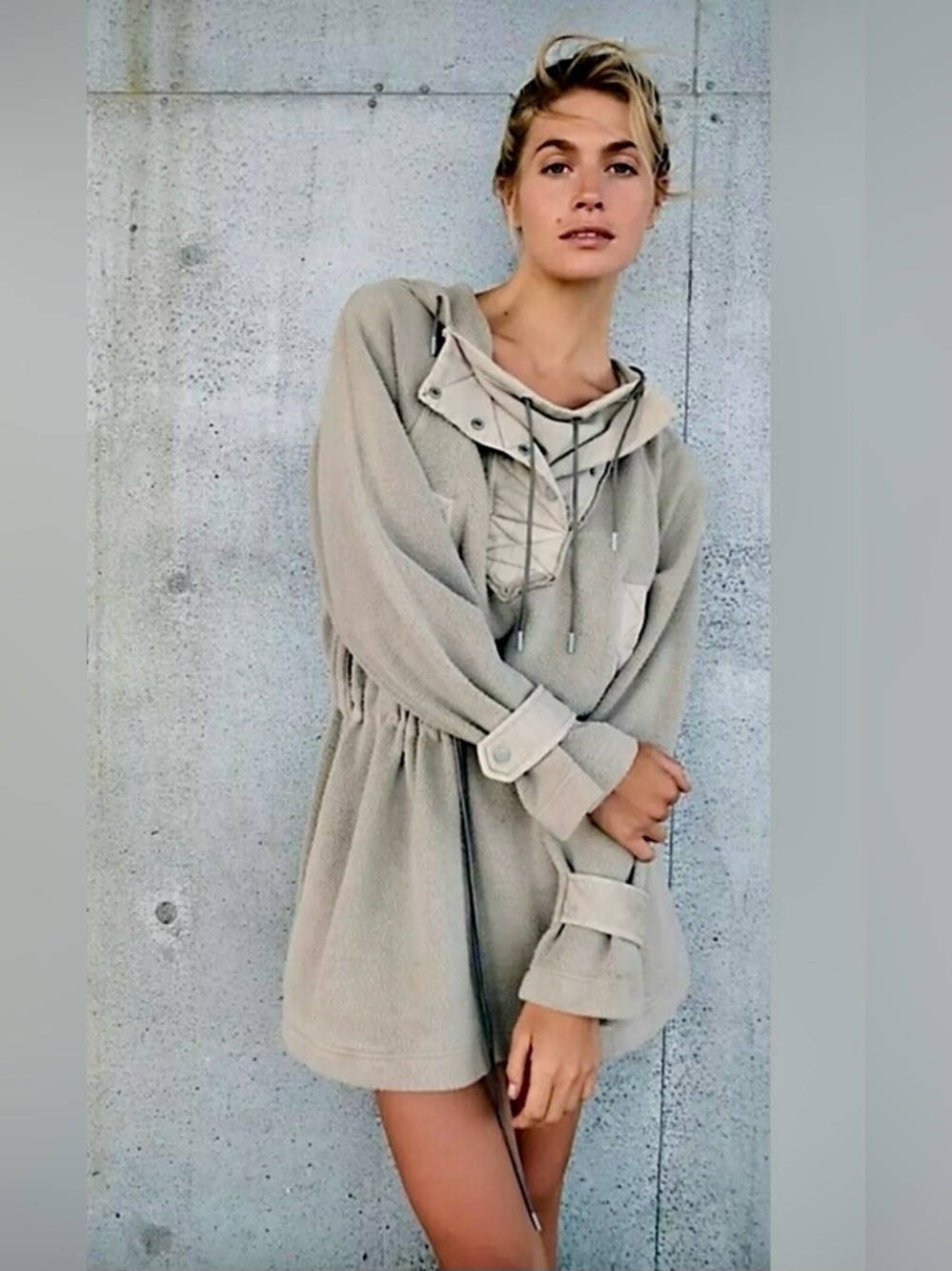 FREE PEOPLE - SADIE SURPLUS “We the Free” Hooded Tunic Jacket, Light Beige. Smal